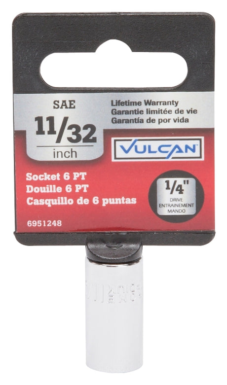 Vulcan MT6484042 Drive Socket, 11/32 in Socket, 1/4 in Drive, 6-Point, Chrome Vanadium Steel, Chrome