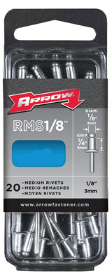 Arrow RMST1/8 Pop Rivet, Medium, 1/4 in L, Stainless Steel, 20/PK