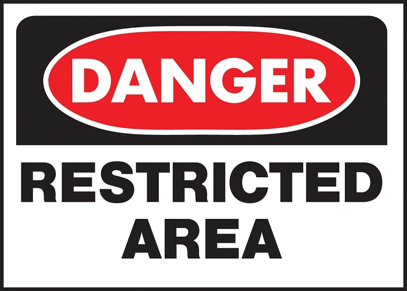 Hy-Ko 501 Danger Sign, Rectangular, RESTRICTED AREA, Black Legend, White Background, Polyethylene, Pack of 5