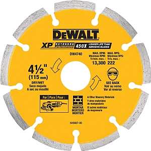 DEWALT DW4740 Circular Saw Blade, 4-1/2 in Dia, 5/8 in Arbor, Diamond Cutting Edge, Applicable Materials: Stone