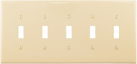 Eaton Wiring Devices PJ5V Wallplate, 10-1/2 in L, 4.88 in W, 5 -Gang, Polycarbonate, Ivory, High-Gloss