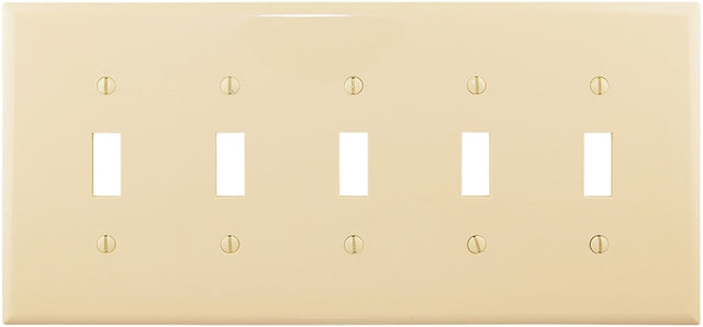 Eaton Wiring Devices PJ5V Wallplate, 10-1/2 in L, 4.88 in W, 5 -Gang, Polycarbonate, Ivory, High-Gloss