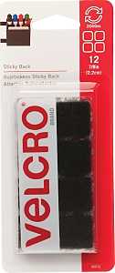 VELCRO Brand 90072 Fastener, 7/8 in W, 7/8 in L, Nylon, Black, Rubber Adhesive