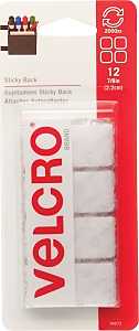 VELCRO Brand 90073 Fastener, 7/8 in W, 7/8 in L, Nylon, White, Rubber Adhesive