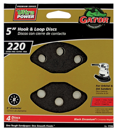 Gator CeraMax 7720 Sanding Disc, 5 in Dia, 220 Grit, Extra Fine, Zirconium Oxide Abrasive, Vented
