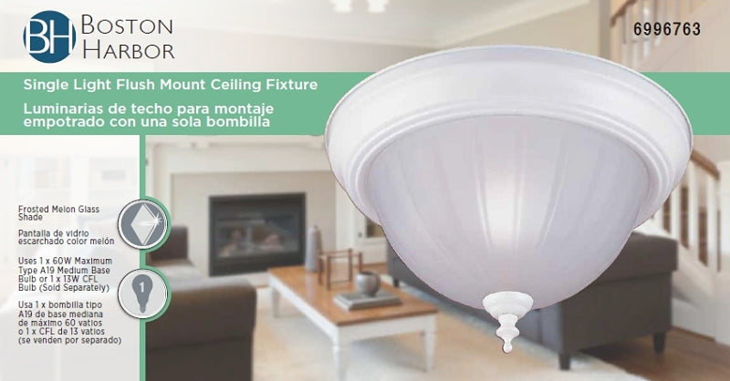 Boston Harbor F52WH01-8031-3L Ceiling Light Fixture, 0.5 A, 120 V, 60 W, 1-Lamp, A19 or CFL Lamp, Metal Fixture