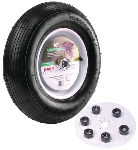 MARTIN Wheel 408TTRIB31 Wheelbarrow Wheel with Universal Hub, 16 in Dia Tire, 4.8 x 4/8 in Tire, Ribbed Tread