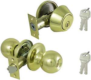 ProSource B37B1-PS Deadbolt and Entry Lockset, Turnbutton Lock, Saturn Design, Polished Brass, 3 Grade, Brass, Pack of 2