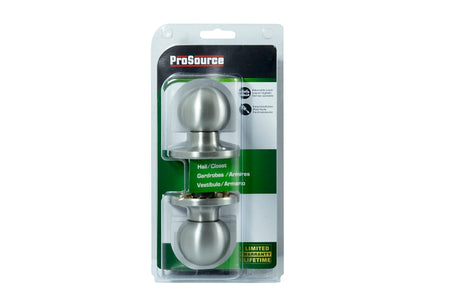 ProSource T3630V-PS Passage Knob, Metal, Stainless Steel, 2-3/8 to 2-3/4 in Backset, 1-3/8 to 1-3/4 in Thick Door