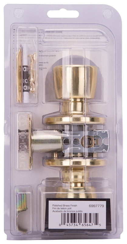 ProSource TS730V-PS Passage Knob, Metal, Polished Brass, 2-3/8 to 2-3/4 in Backset, 1-3/8 to 1-3/4 in Thick Door