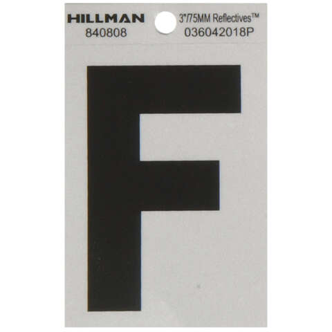 Hillman 3 in. Reflective Black Vinyl Self-Adhesive Letter F 1 pc, Pack of 6