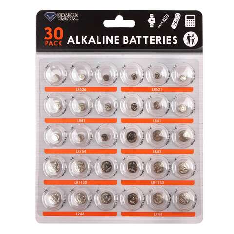 Diamond Visions Battery Solutions Alkaline Assorted 3 V Button Cell Battery 30 pk, Pack of 24