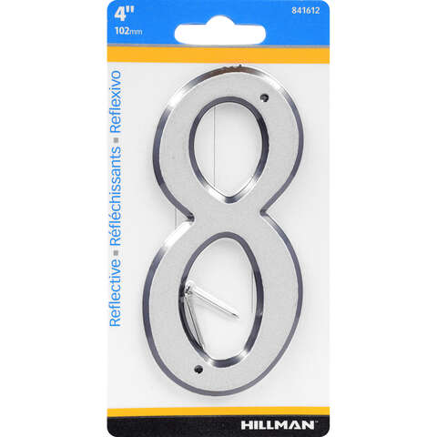 Hillman 4 in. Reflective Silver Plastic Nail-On Number 8 1 pc, Pack of 3