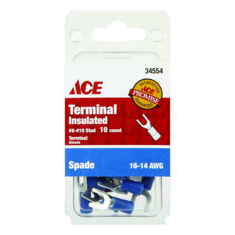 Ace Insulated Wire Spade Terminal Blue 10 pk