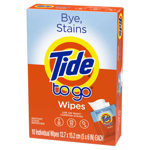 Tide To Go No Scent Stain Remover 10 wipes Wipes, Pack of 12