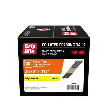 Grip-Rite 2-3/8 in. L Angled Strip Bright Framing Nails 30 deg 2500 pk