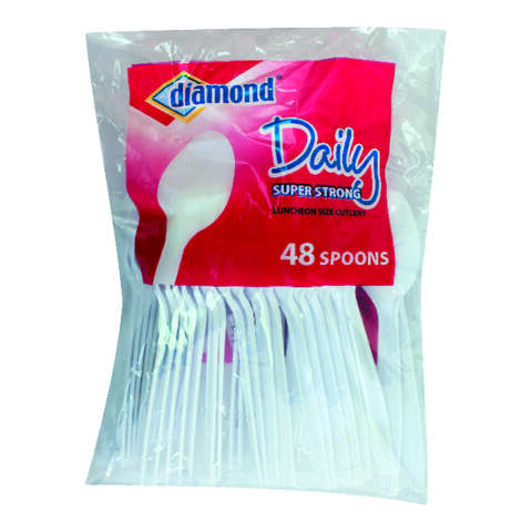 Diamond White Plastic Heavy Duty Spoons 48 pk, Pack of 12