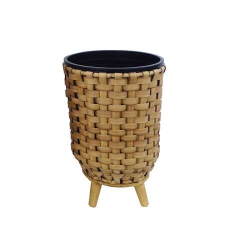 Alpine 13 in. H X 10 in. W X 10 in. D Plastic Wicker Plant Basket Beige/Black