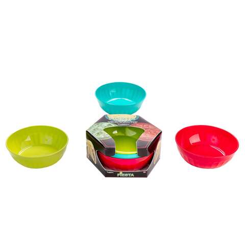 Arrow Home Products Fiesta Assorted Plastic Serving Bowl Set 3 pc, Pack of 6