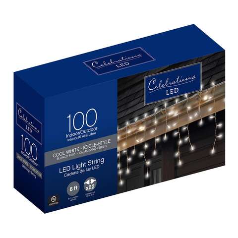 Celebrations Blue LED Mini Cool White 100 ct Icicle Christmas Lights 5.67 ft., Pack of 12