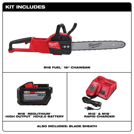 Milwaukee M18 FUEL 2727-21HD 16 in. 18 V Battery Chainsaw Kit (Battery & Charger)