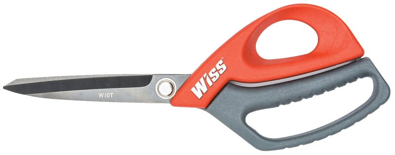 Crescent Wiss W10T All-Purpose Scissor, 10 in OAL, 4 in L Cut, Stainless Steel Blade, Ring Handle, Gray/Red Handle