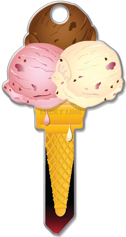 Lucky Line Key Shapes Series B111K Key Blank, Ice Cream, Brass, Enamel-Coated, For: Kwikset Locks, Pack of 5