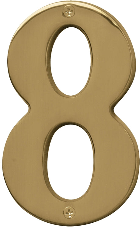 Hy-Ko Prestige Series BR-51PB/8 House Number, Character: 8, 5 in H Character, Brass Character, Solid Brass, Pack of 3