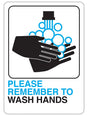 Hy-Ko D-26 Bathroom Sign, Rectangular, PLEASE REMEMBER TO WASH HANDS, Black/Blue Legend, White Background, Plastic, Pack of 5