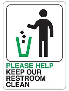 Hy-Ko D-27 Bathroom Sign, Rectangular, PLEASE HELP KEEP OUR RESTROOM CLEAN, Black/Green Legend, White Background, Pack of 5