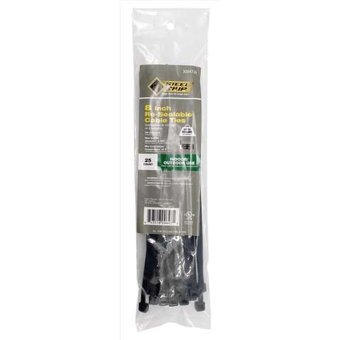 Steel Grip 8 in. L Black Reusable Tie Strap 25 pk