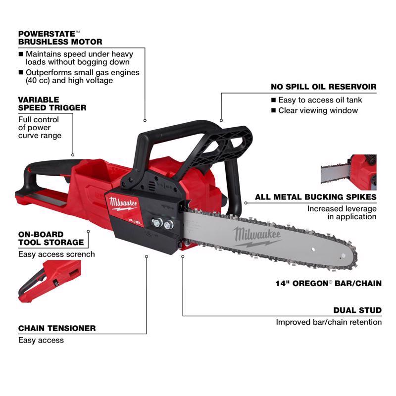 Milwaukee M18 FUEL 2727-20C 14 in. 40 cc 18 V Battery Chainsaw Tool Only