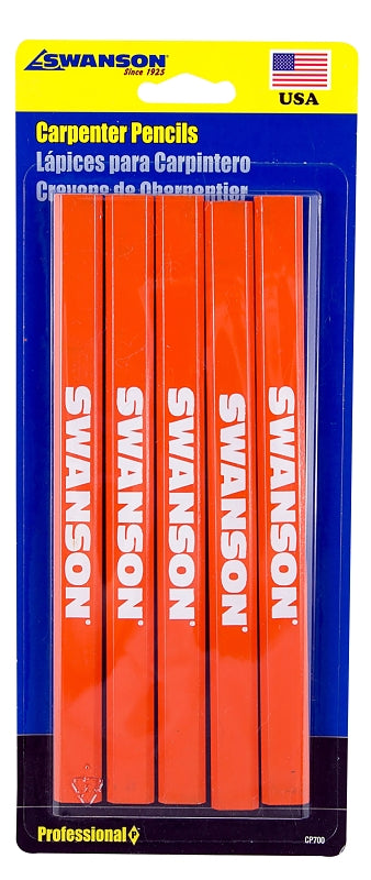 Swanson CP700 Carpenter Pencil, 7 in L, Orange Barrel