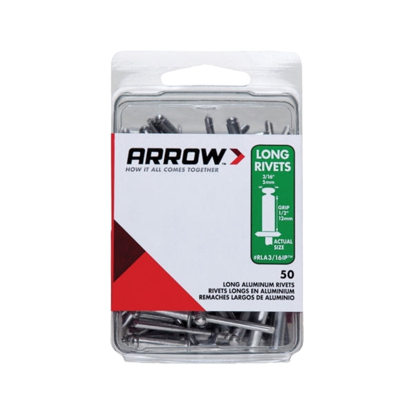 Arrow RLA3/16BP Pop Rivet, Long, 1/2 in L, Aluminum