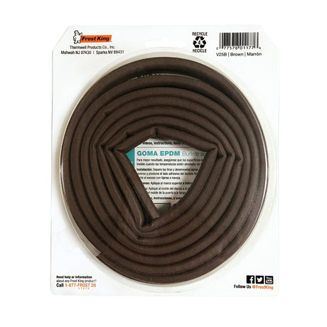 Frost King V25BA Weatherseal, 5/16 in W, 17 ft L, EPDM Rubber, Brown