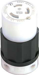 Leviton 165-02613-000 Electrical Connector, 2 -Pole, 30 A, 125 V, NEMA: NEMA L5-30R, Black/White