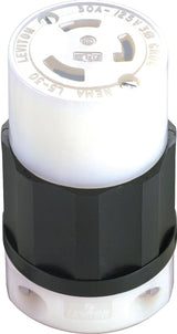 Leviton 165-02613-000 Electrical Connector, 2 -Pole, 30 A, 125 V, NEMA: NEMA L5-30R, Black/White