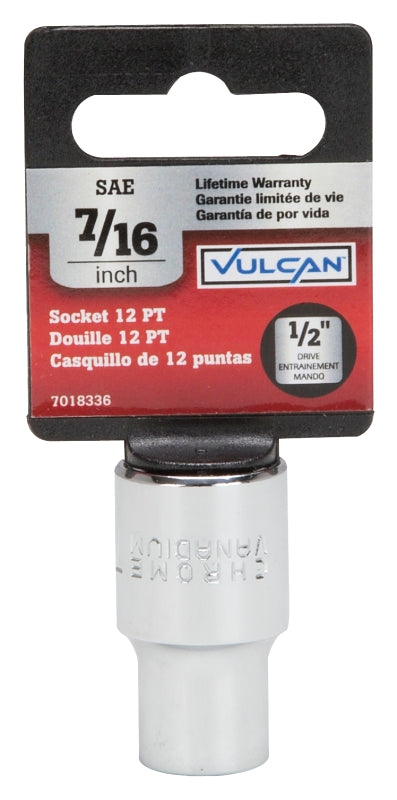 Vulcan MT6515241 Drive Socket, 7/16 in Socket, 1/2 in Drive, 12-Point, Chrome Vanadium Steel, Chrome