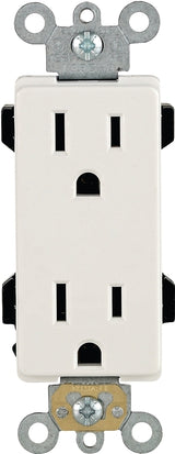 Leviton 242-16252-00W Duplex Receptacle, 2 -Pole, 15 A, 125 V, Back, Side Wiring, NEMA: 5-15R, White