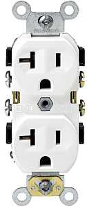 Leviton S02-0BR20-0WS Duplex Receptacle, 2 -Pole, 20 A, 125 V, Back, Side Wiring, NEMA: 5-20R, White