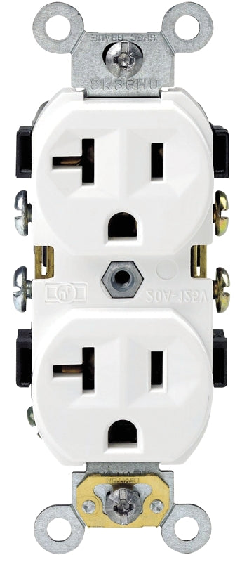 Leviton S02-0BR20-0WS Duplex Receptacle, 2 -Pole, 20 A, 125 V, Back, Side Wiring, NEMA: 5-20R, White
