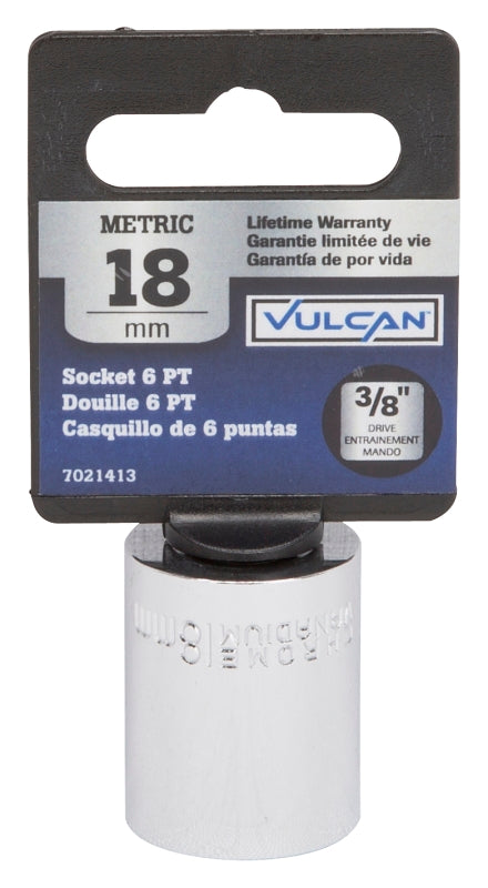 Vulcan MT6499933 Drive Socket, 18 mm Socket, 3/8 in Drive, 6-Point, Chrome Vanadium Steel, Chrome