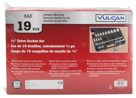 Vulcan TS10193L Socket Set, Chrome Vanadium Steel, Chrome