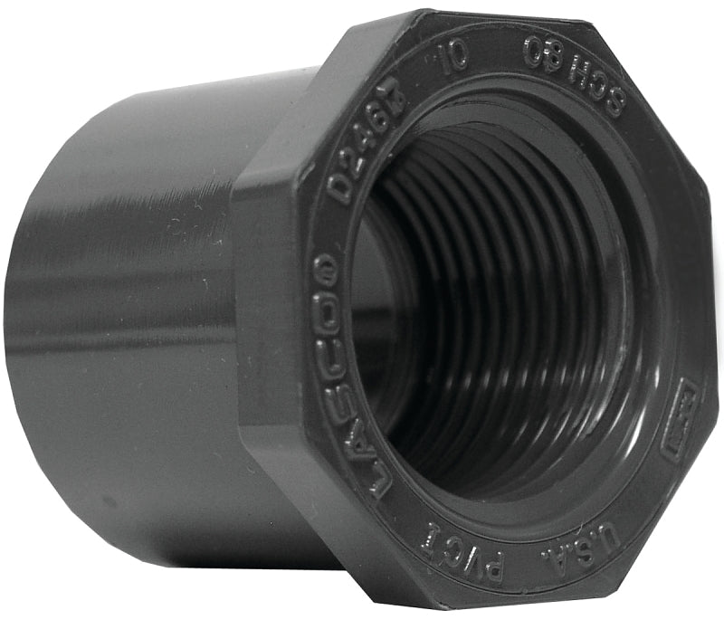 Lasco 838131BC Reducing Bushing, 1 x 3/4 in, Spigot x FIP, PVC, SCH 80 Schedule