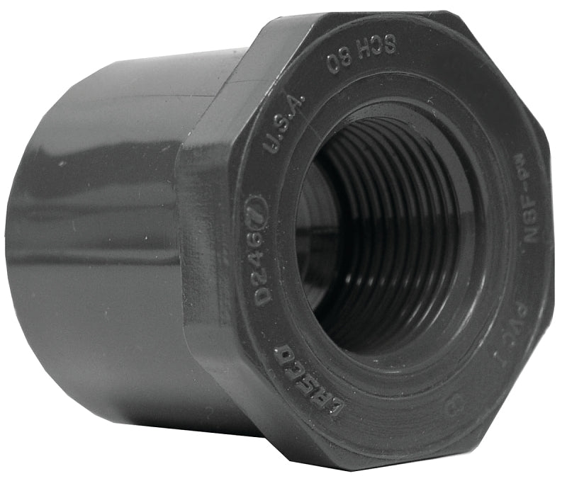 Lasco 838167BC Reducing Bushing, 1-1/4 x 3/4 in, Spigot x Female, PVC, SCH 80 Schedule