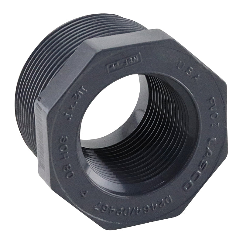 Lasco 839211BC Reducing Bushing, 1-1/2 x 1 in, Male x Female, PVC, SCH 80 Schedule