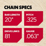 Oregon PowerCut V81 20 in. Chainsaw Chain 81 links