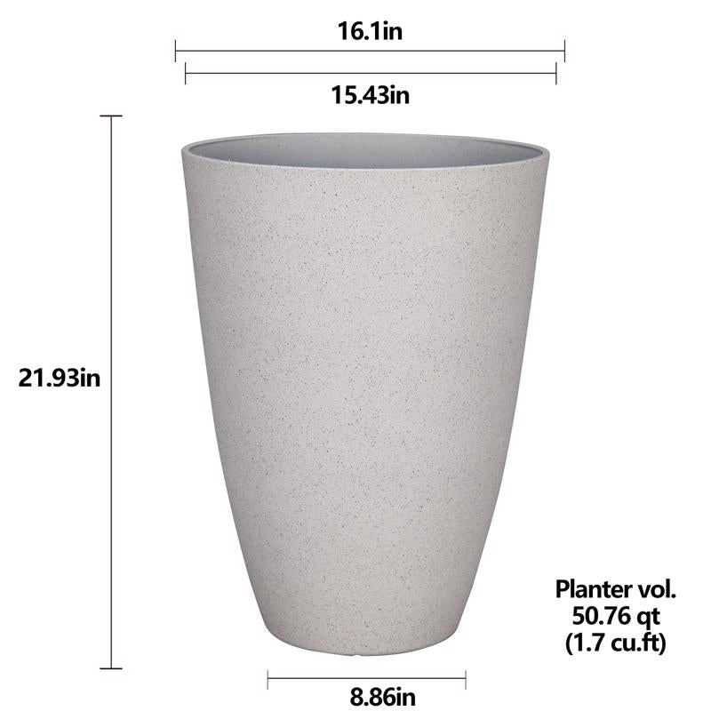 L&G 21.9 in. H X 16 in. D Polyresin Speckle Tall Planter White