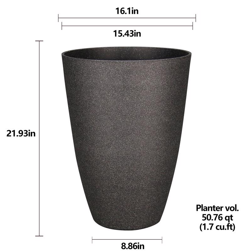 L&G 21.9 in. H X 16 in. D Polyresin Speckle Tall Planter Charcoal