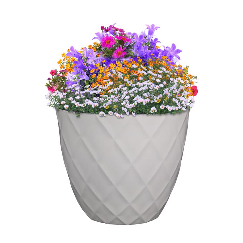 L&G 13.5 in. H X 16 in. D Polyresin Diamond Planter White